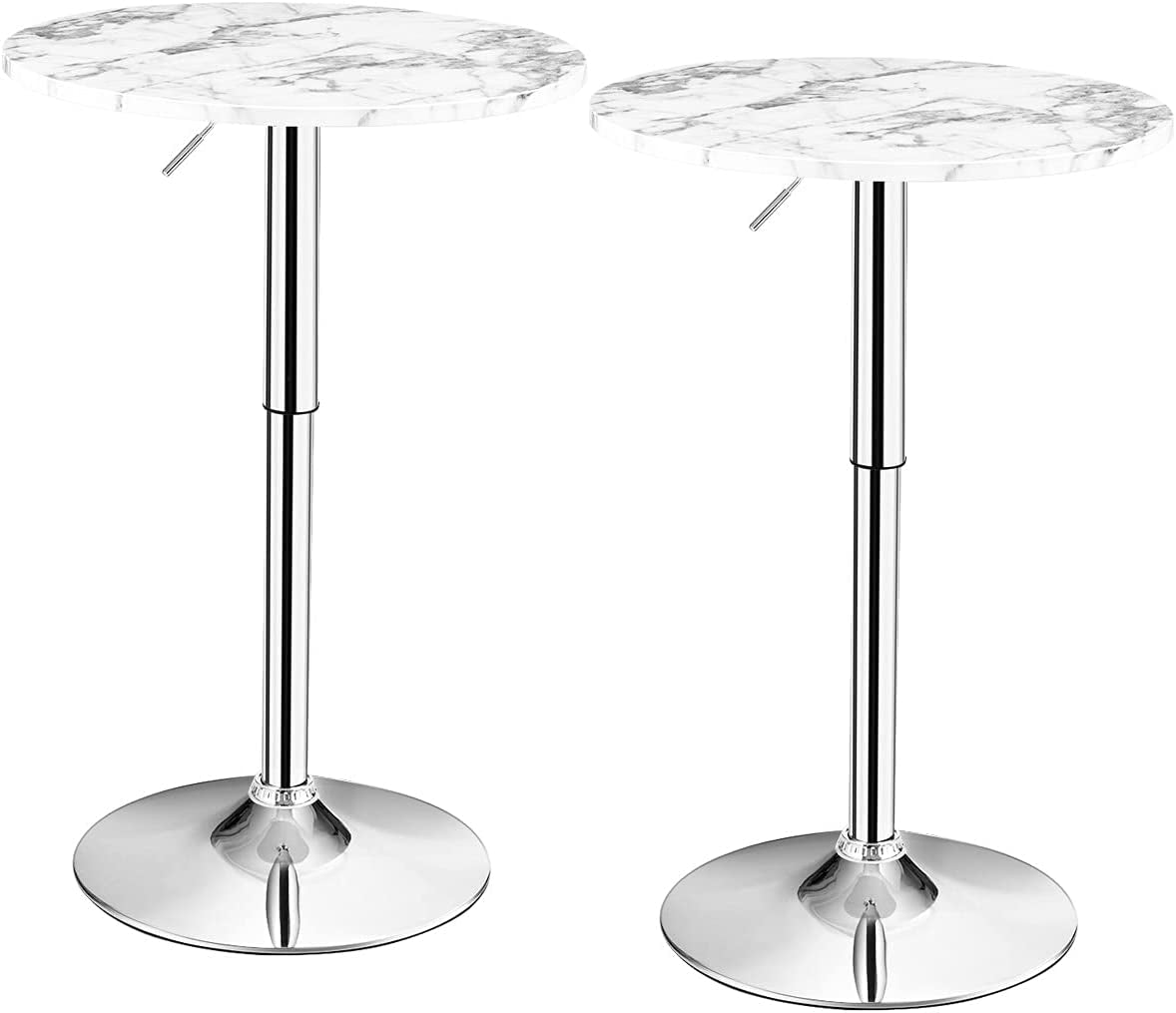 round Pub Table Height Adjustable, 360° Swivel Cocktail Pub Table with Sliver Leg and Base for Home, Office Bar Table (White) (1)