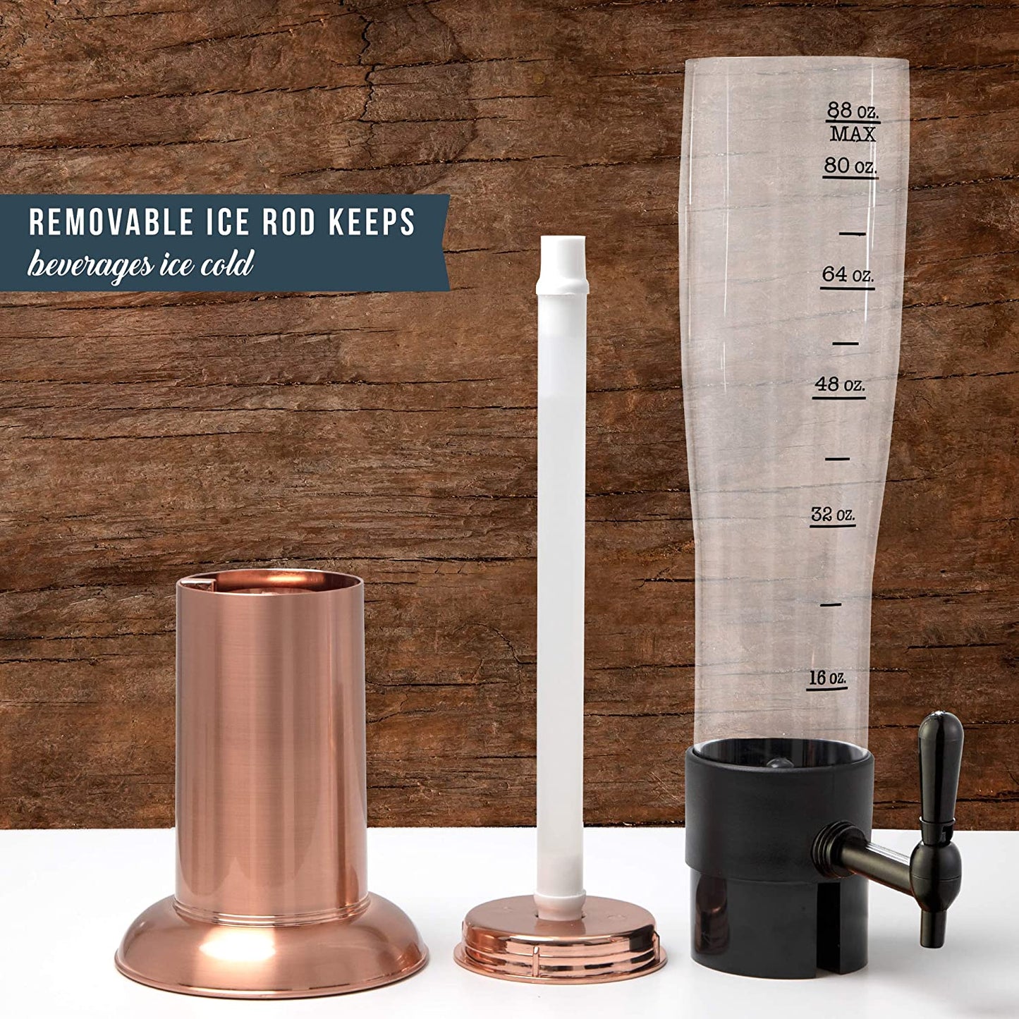 Beer Tower Drink Dispenser with Pro-Pour Tap and Freeze Tube to Keep Beverages Ice Cold, Perfect for Parties and Gameday, Home Bar Accessories, 2.75 Qt./2.6 L, Copper Finish, Holiday Gift