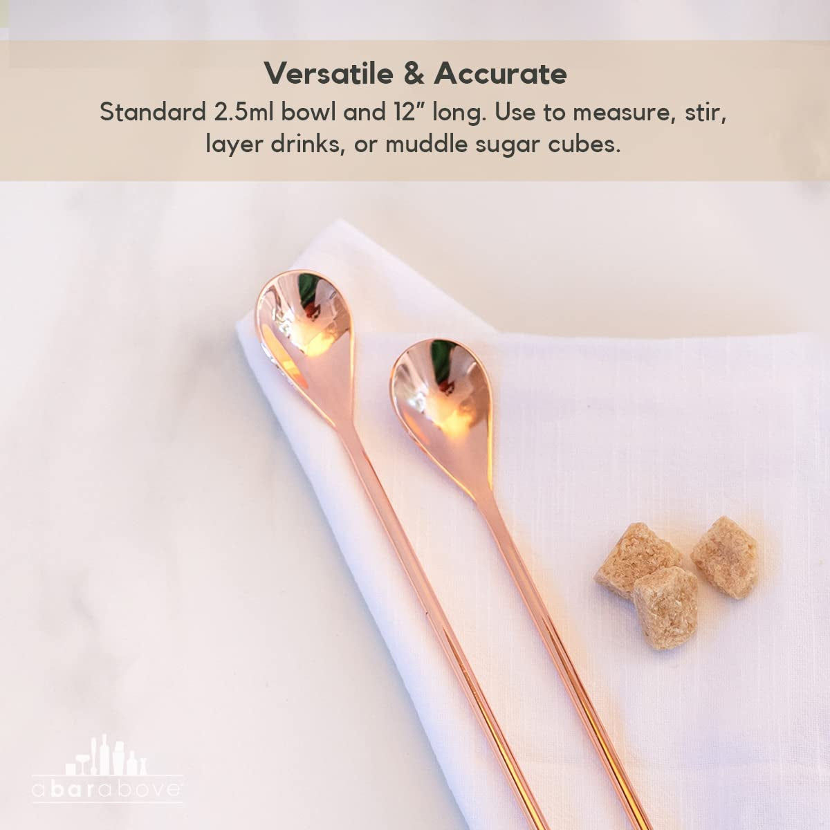 Copper Stainless Steel Spoon – Cocktail Stirrer Set for Mixing Glass or Shaker – Smooth Handle Mixing Spoons – Drink Stirrer Bar Spoon Set – Professional Mixing Spoon Set (12”, Set of 2)