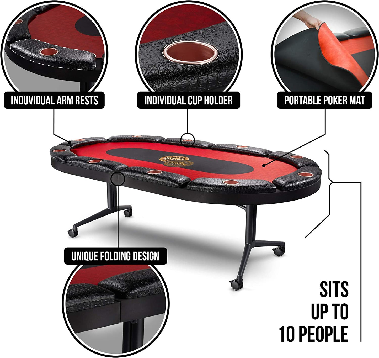 Triton Poker Folding Poker Table Casino Style - 10 Players Oval Portable Texas Hold'Em Poker Table with Mats (Included)