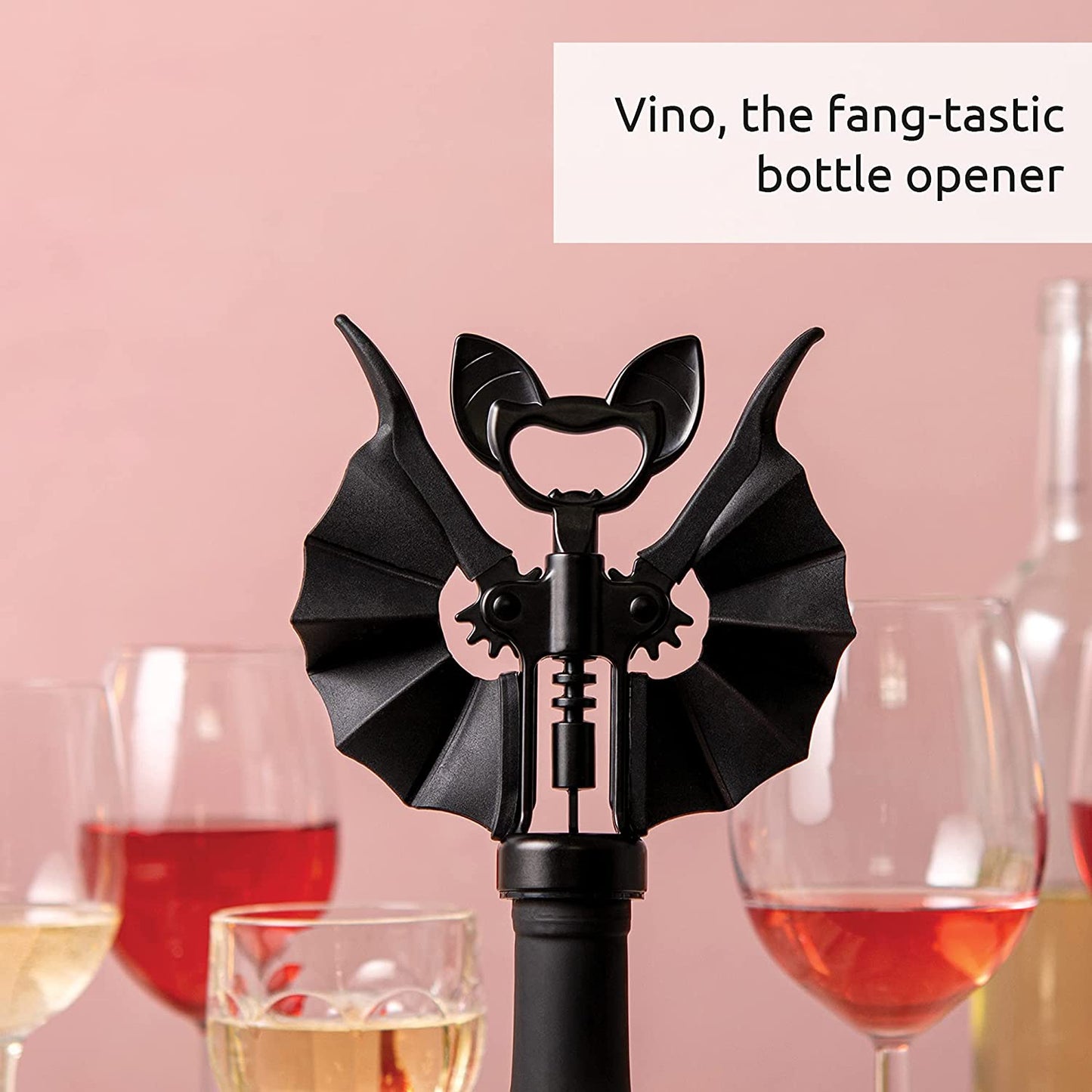 Vino Spooky Bat Wine Opener - 2-In-1 Wine & Beer Opener, Corkscrew & Bottle Opener - Wine Accessories & Gifts for Wine Lovers