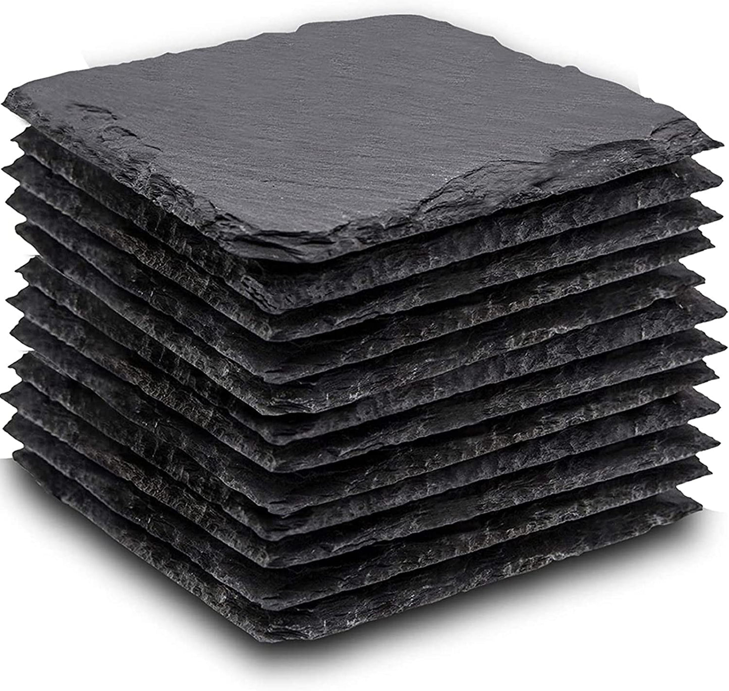 Slate Coasters, 4 Inch 12 Pieces round Black Stone Coasters with Anti-Scratch Backing for Bar, Kitchen Home Decor, Table, Cup, DIY, Housewarming Gift