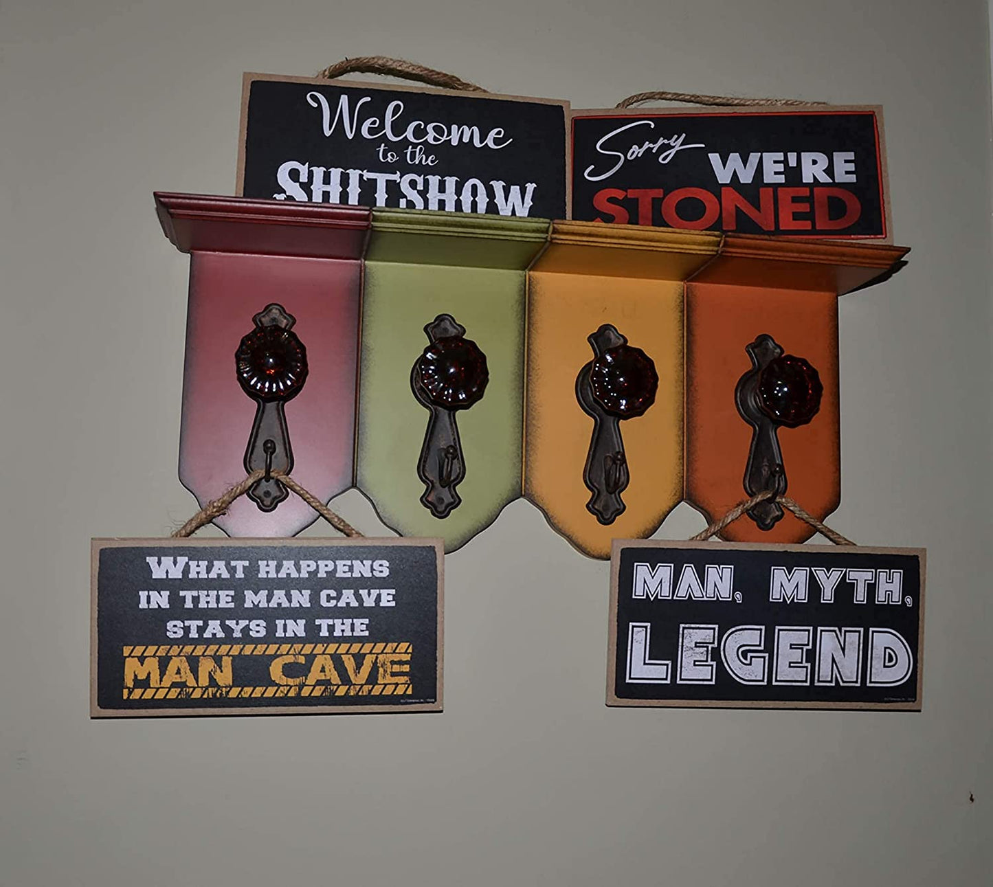 Man Cave Sign, Man Cave Decor, What Happens in the Cave Sign, Funny Mancave Wood Sign, Man Cave Rules Sign, Funny Home Signs, Mancave Signs and Decor, Novelty Mancave Wall Sign for Men, 5X10