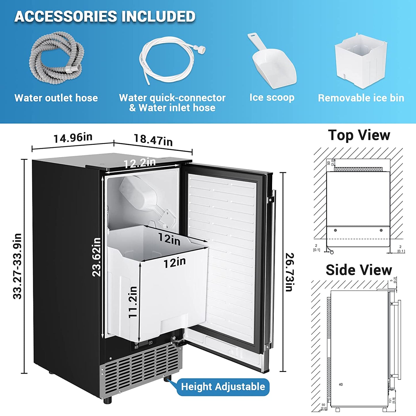 Commercial Ice Maker Machine, 80 Lbs/Day Ice Making Stainless Steel under Counter Ice Maker with 24 Lb Storage, Built-In Freestanding Ice Maker for Commercial and Home Use