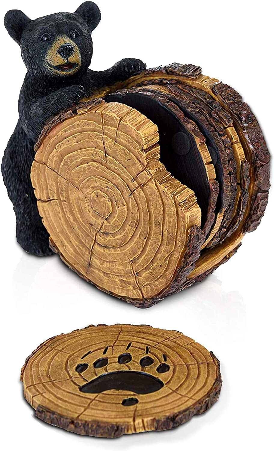5Pc Whiskey Bourbon Barrel Drink Coasters, Unique Bar Decor & Accessories, Beer & Whiskey Glass Coaster - Home Decorations for Dining Room or Home Bar - Modern Coaster Set with Holder for Man Cave