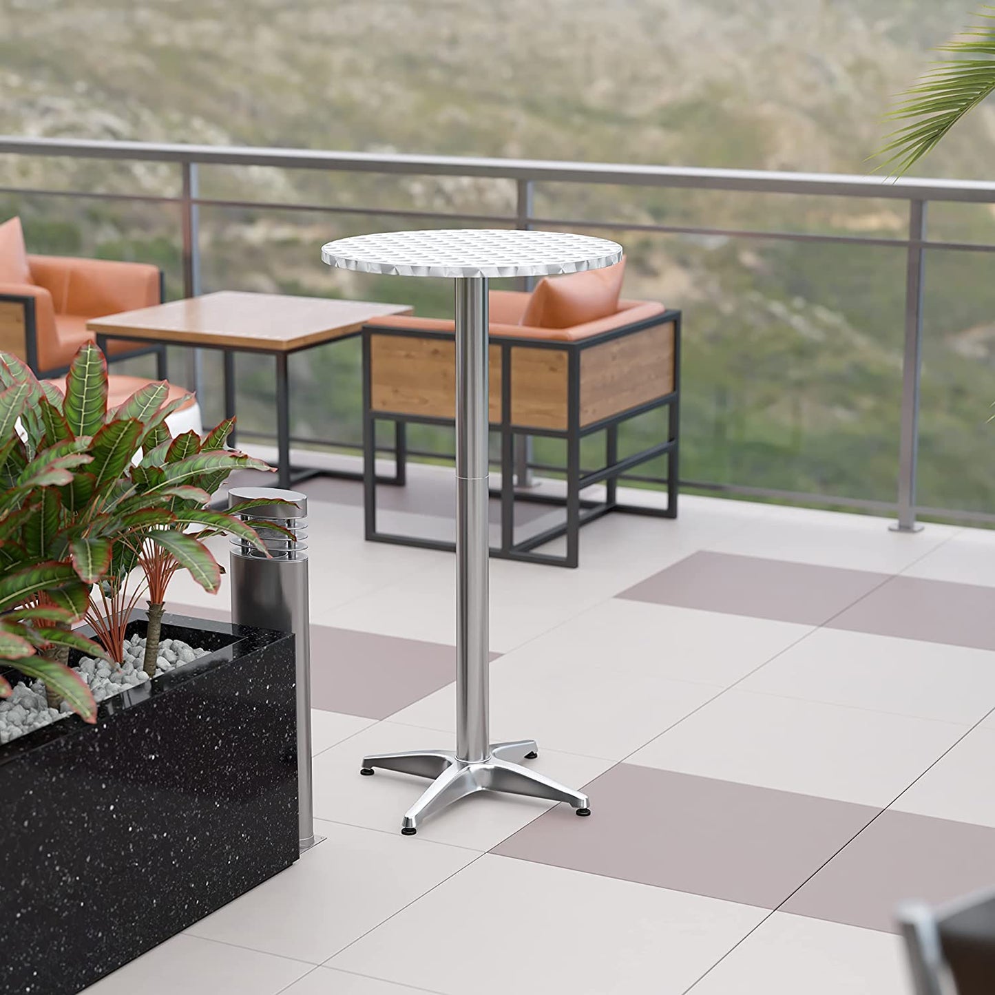 23.25" round Aluminum Indoor-Outdoor Bar Height Table with Flip-Up Table