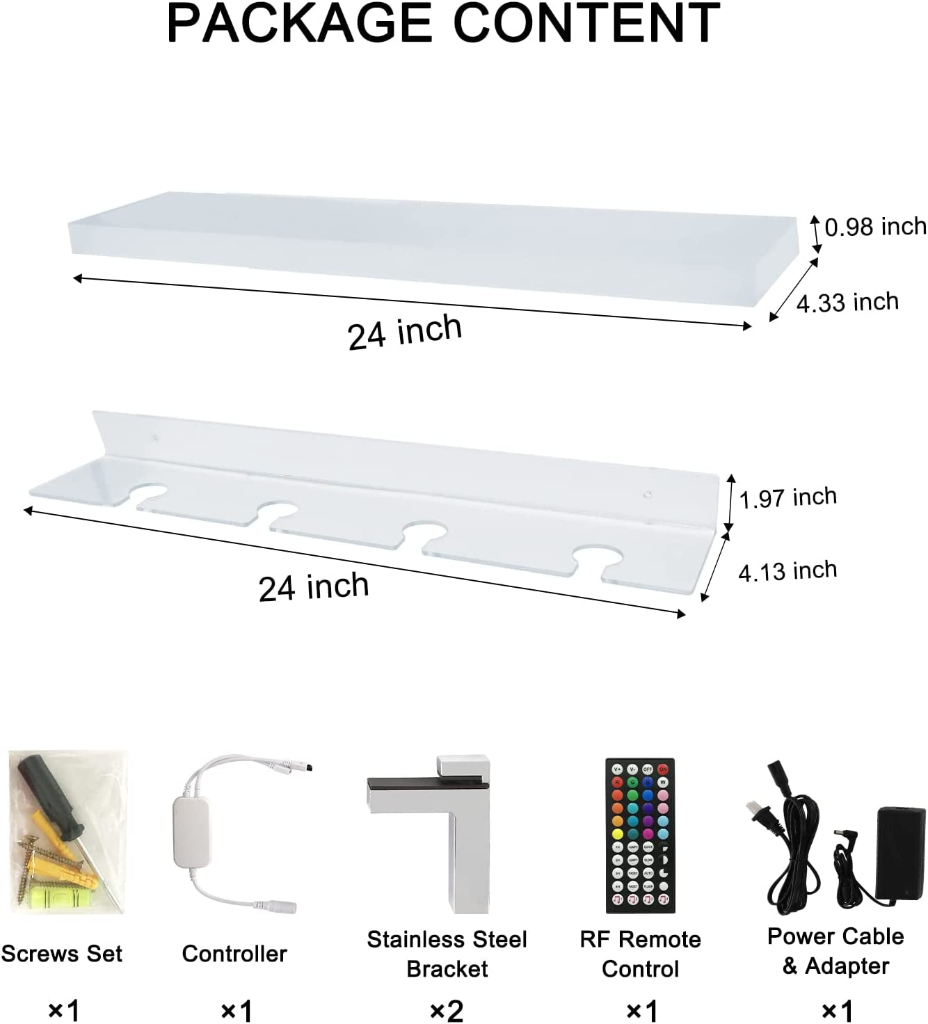 LED Liquor Bottle Display Shelf 24 Inch Acrylic Floating Wall Mounted Wine Racks with 4 Stem Glass Holder for Home Commercial Led Bar Lighting Display Shelves with Remote Control
