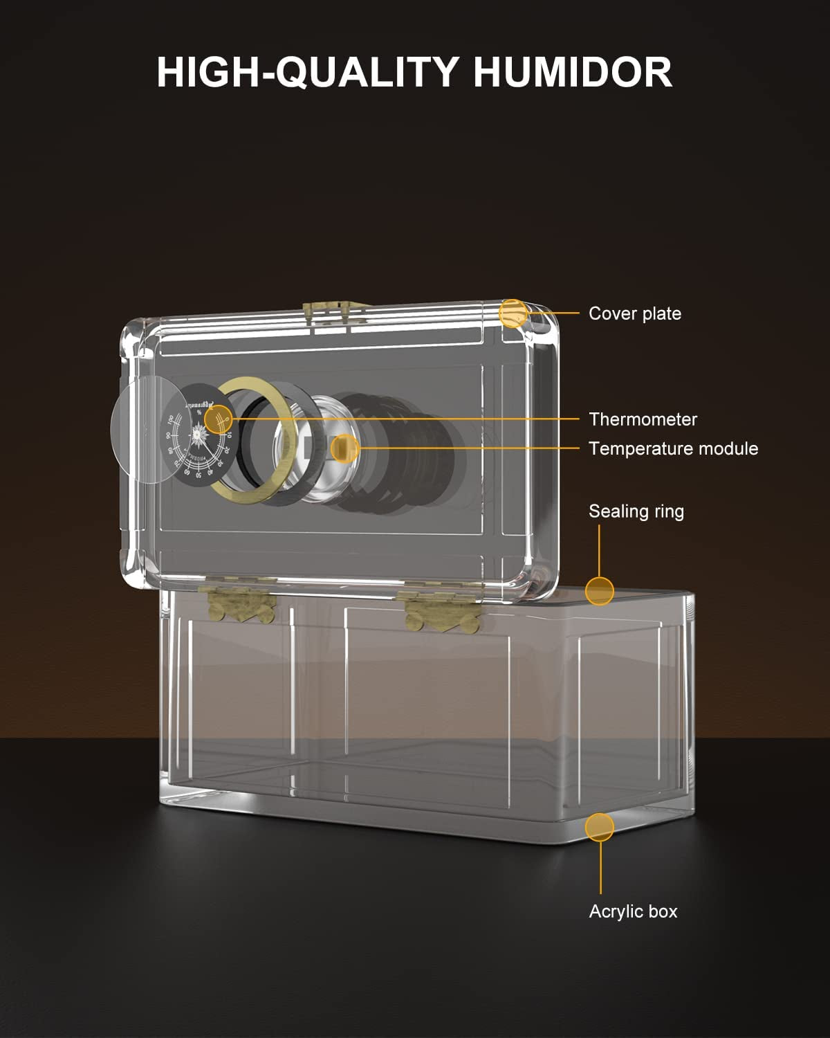 Acrylic Cigar Humidor with Humidifier and Hygrometer, Desktop Cigar Case Box That Can Hold about 15-20 Cigars (S)