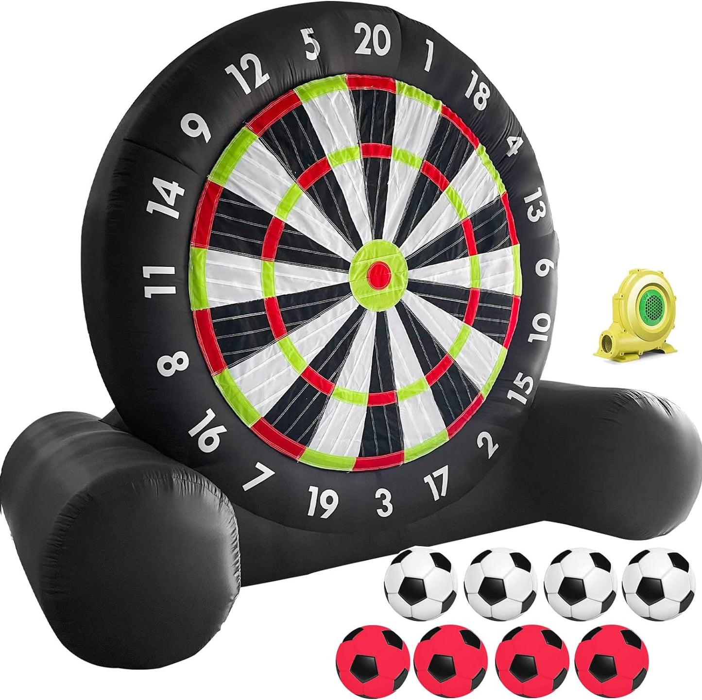 King Inflatable Soccer Darts Board Giant Outdoor Soccer Darts Board with 8Pcs Soccer Ball & 370W Blower for Kick Dartboard Sport Game (10Ft Tall, Black)