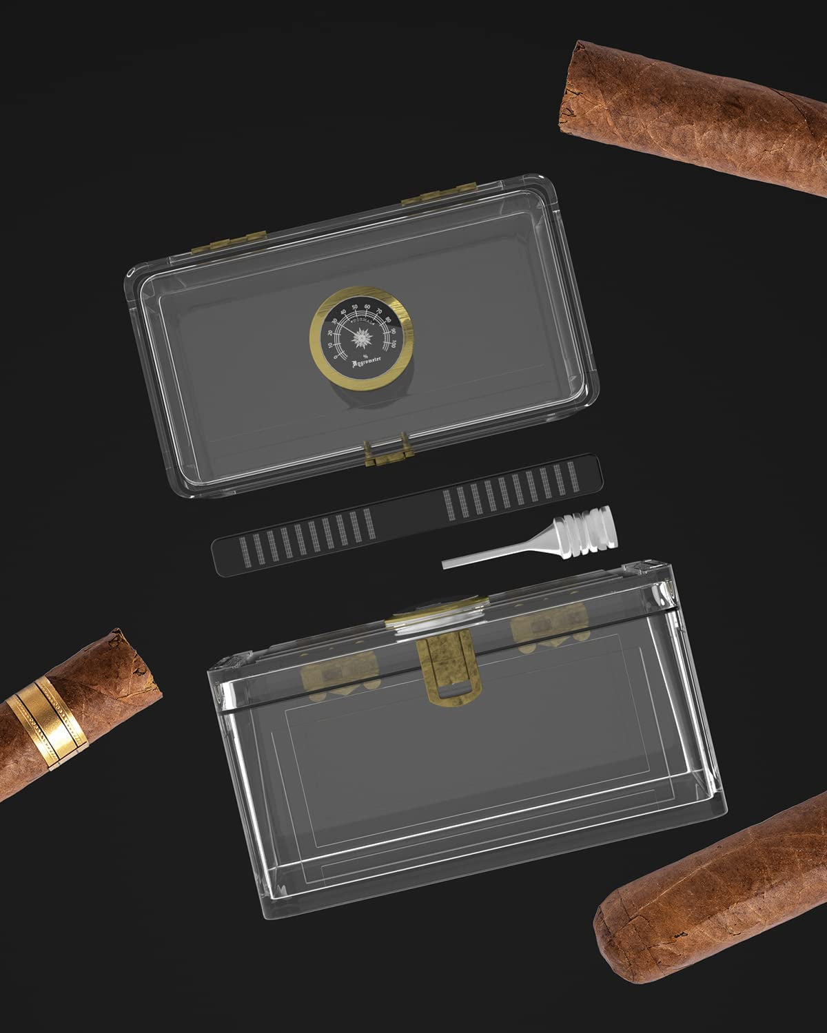 Acrylic Cigar Humidor with Humidifier and Hygrometer, Desktop Cigar Case Box That Can Hold about 15-20 Cigars (S)
