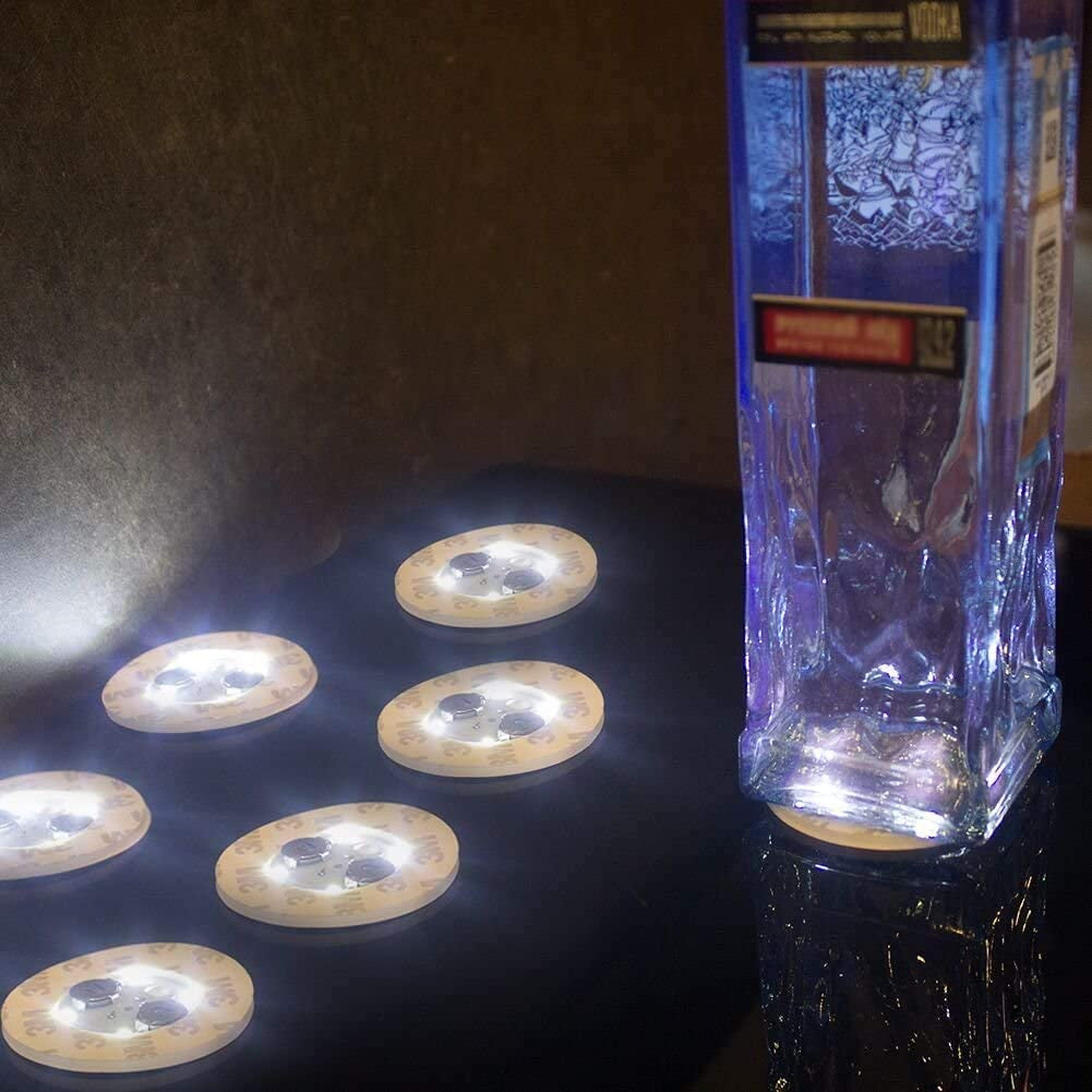 LOGUIDE LED Coaster,Light up Coasters,Led Bottle Lights, Bottle Glorifier,Led Sticker Coaster Discs Light up for Drinks,Flash Light up Cup Coaster Flashing Shots Light (Cool-White)