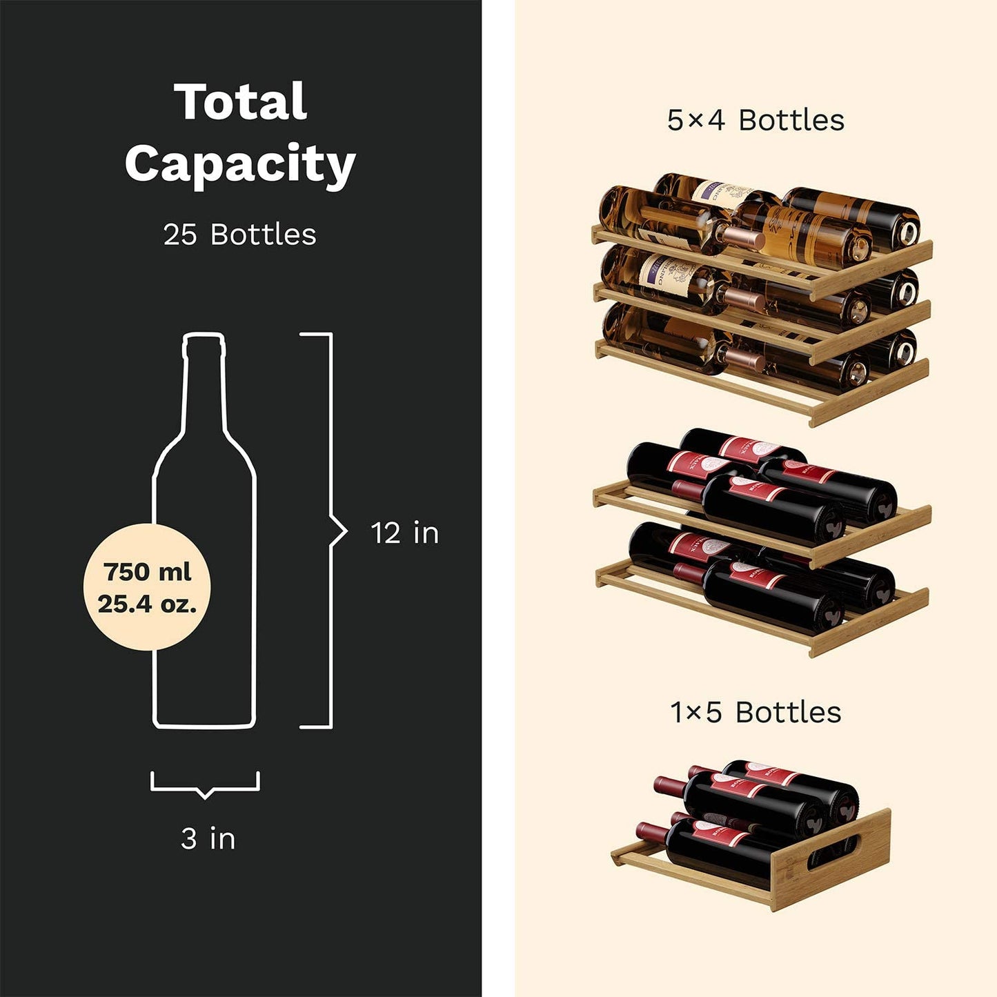 25 Bottles High-End Wine Cooler - Standalone Dual-Zone Mini Fridge and Chiller for Wines with Temperature Control Panel, Stainless Steel Reversible Door Swing and Removable Wood Shelves