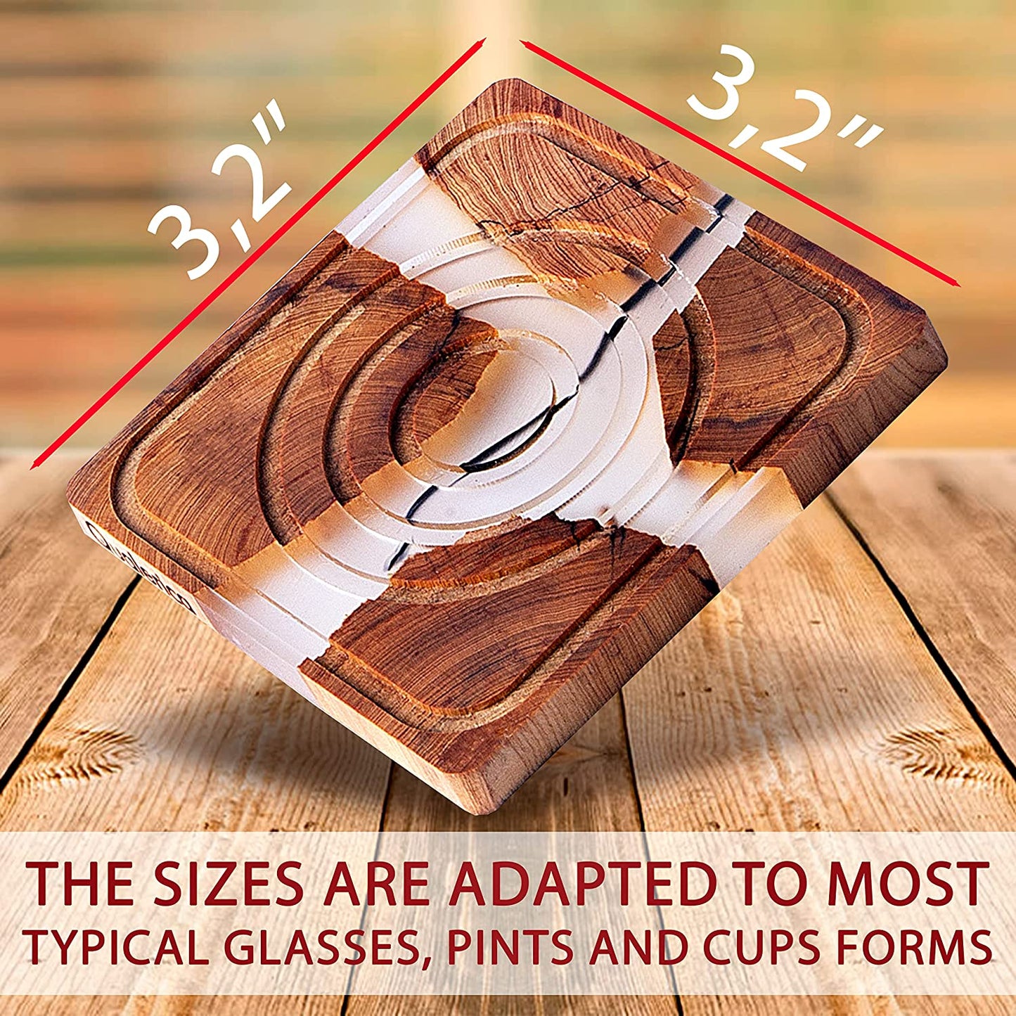 Qualerica Wooden Coasters Set, Epoxy Coasters, Wooden Coasters with Grooves, Modern Coasters with Holder, Cedar Wood Coaster, Set of 4 Coasters with Holder (4, Add Holder)