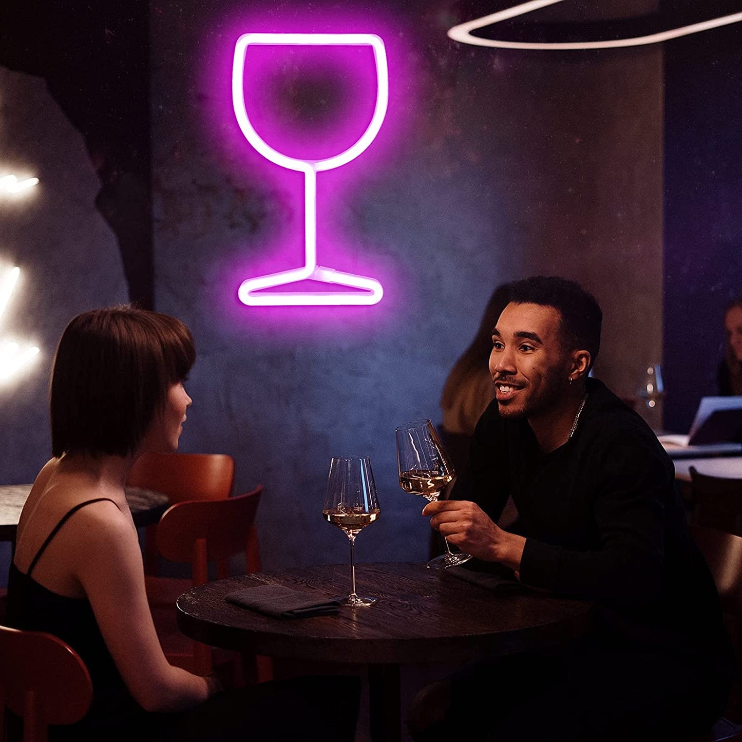 Neon Signs Wine Glass Lights - Bar Restaurant Nightclub Beach Shop Holiday Celebration Party Neon Lights, LED Home Decor Neon Signs Wine Cellar Accessories (Pink)
