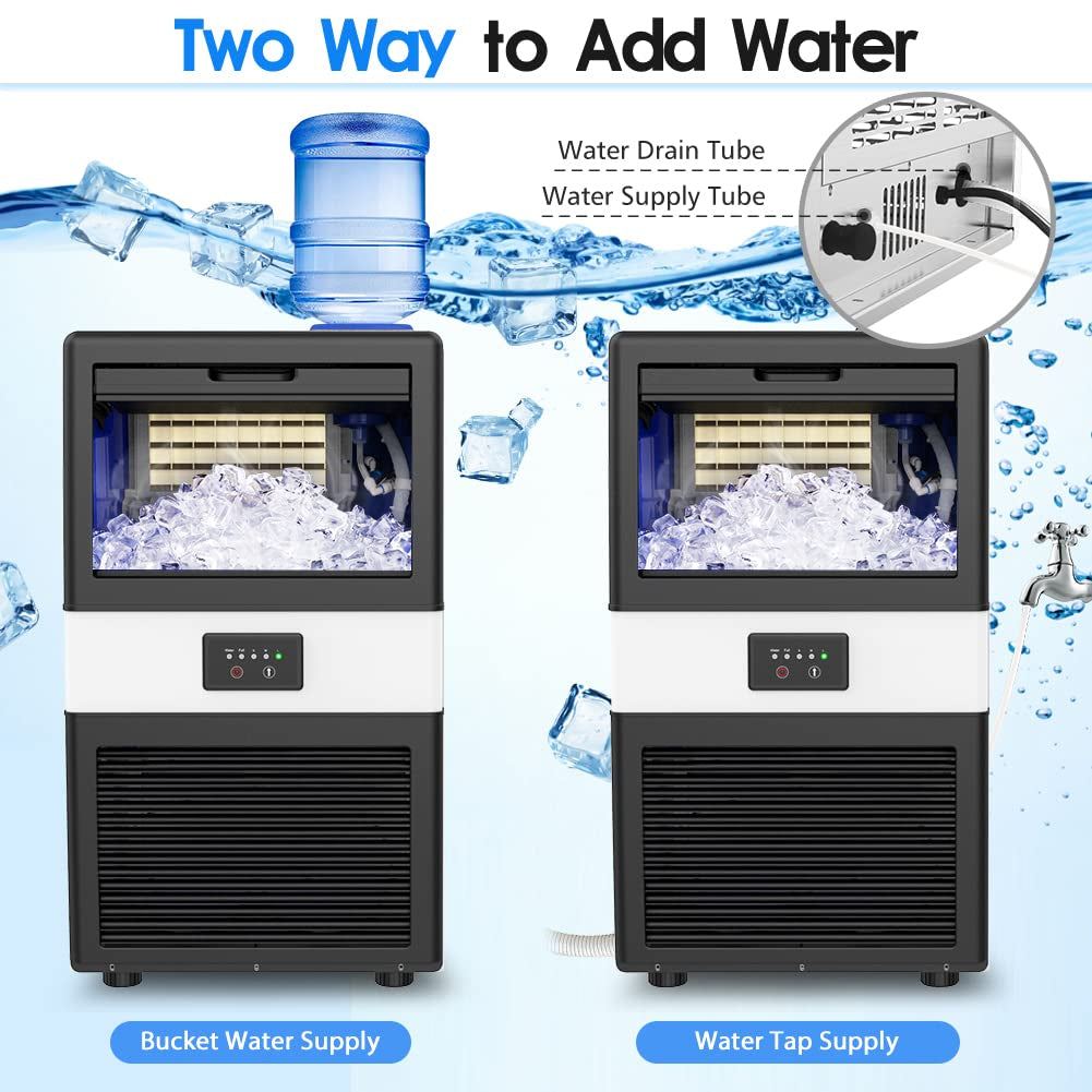 Ice Maker Commercial - 70Lbs/24H Ice Machine 32 Ice Cubes in 11-20 Minutes, Freestanding Cabinet Ice Maker with 13 Lbs Storage Bin, 2 Ways Add Water for Bar Home Office Restaurant