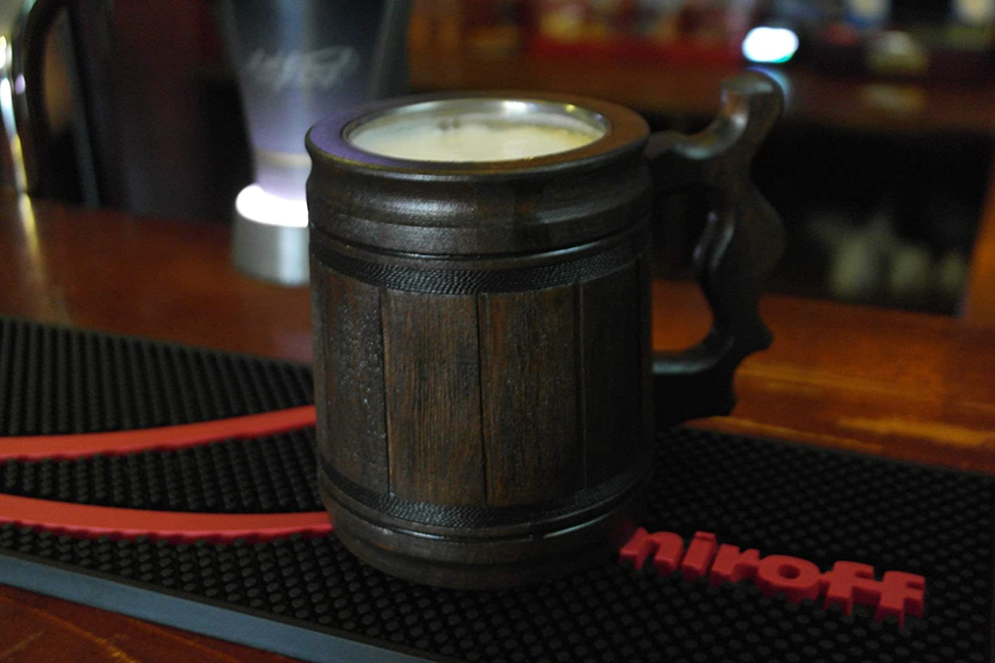 Handmade Beer Mug (10 OZ) Wooden Tankard Beer Stein Oak Wood Stainless Steel Cup Gift Natural Eco-Friendly