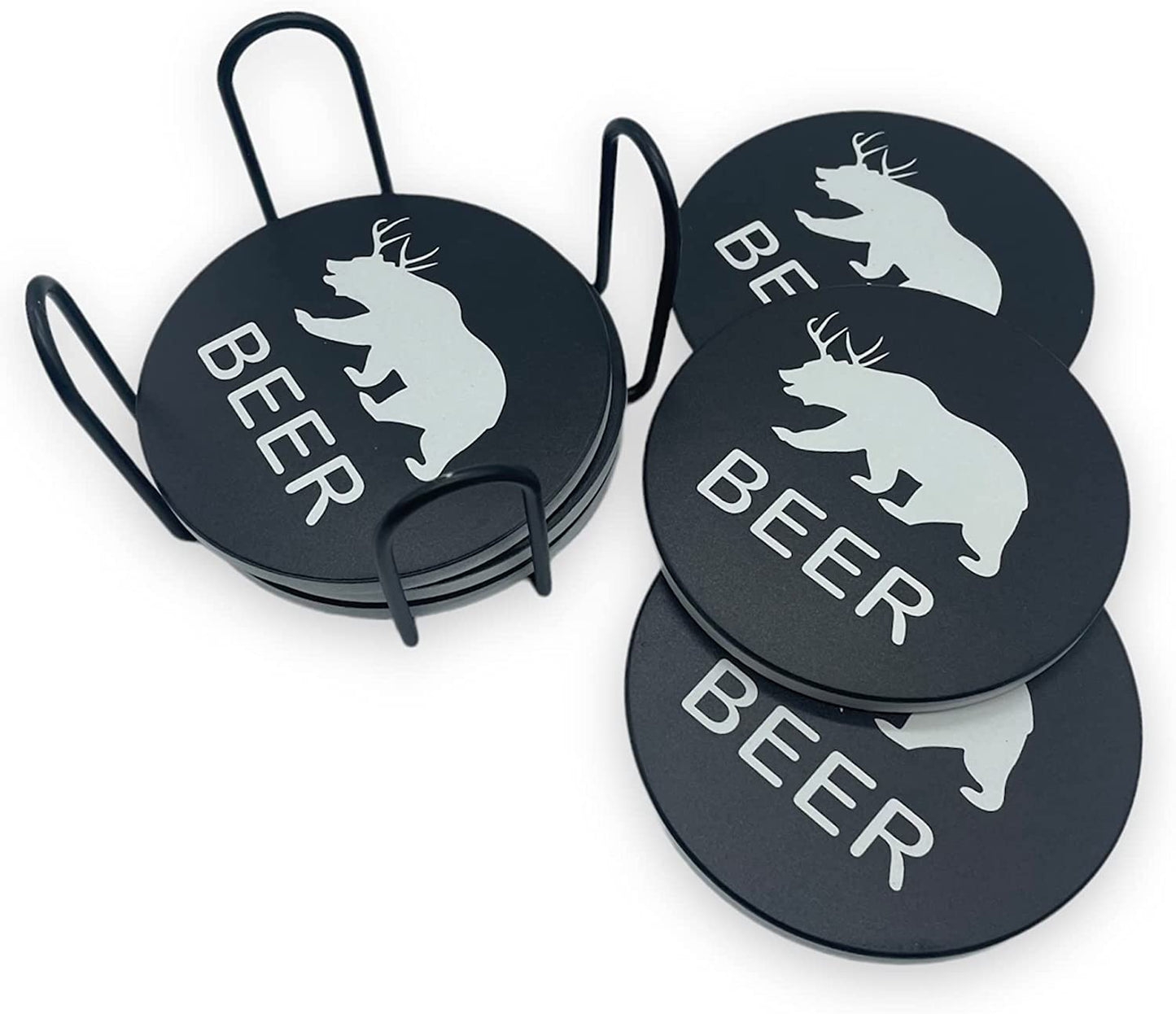 Beer Bear 6 Piece Ceramic Coaster Set Funny Bar Humor Kitchen Living Room Dining Room Pub Tavern Home Decor Accent Piece