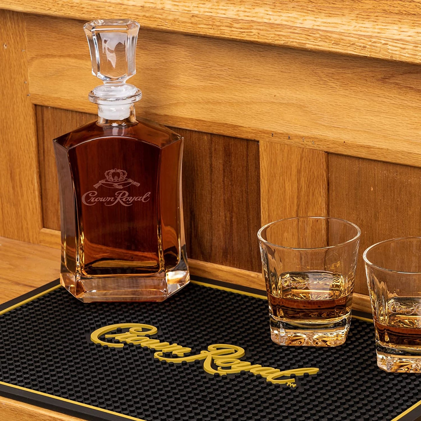 Crown Royal Bar and Spill Mat | Canadian Whiskey Rubber Bar Mat for Drips with Crown Royal Logo | Professional Non-Slip Bar Service Mat, 18 X 12” Compatible