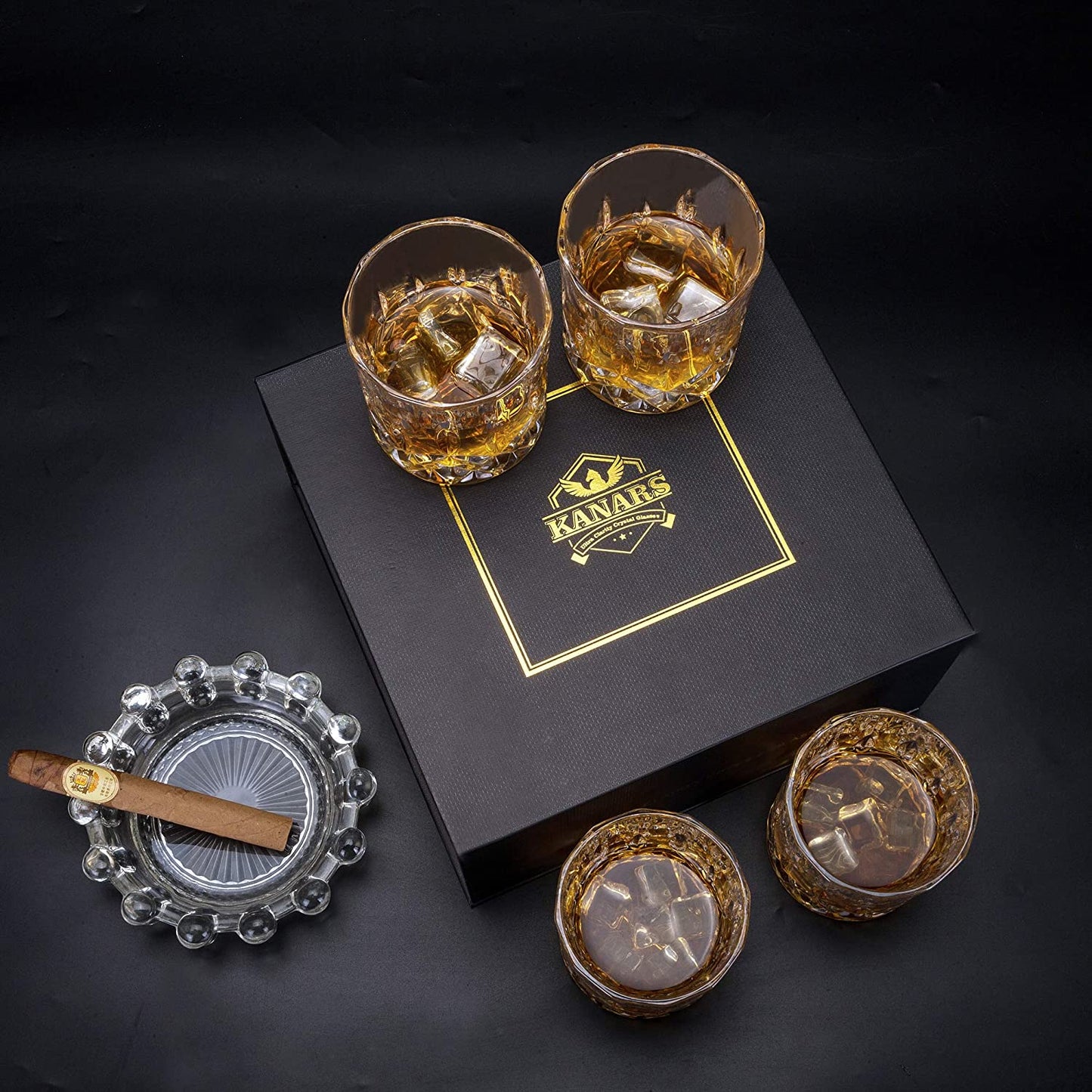 Old Fashioned Whiskey Glasses with Luxury Box - 10 Oz Rocks Barware for Scotch, Bourbon, Liquor and Cocktail Drinks - Set of 4