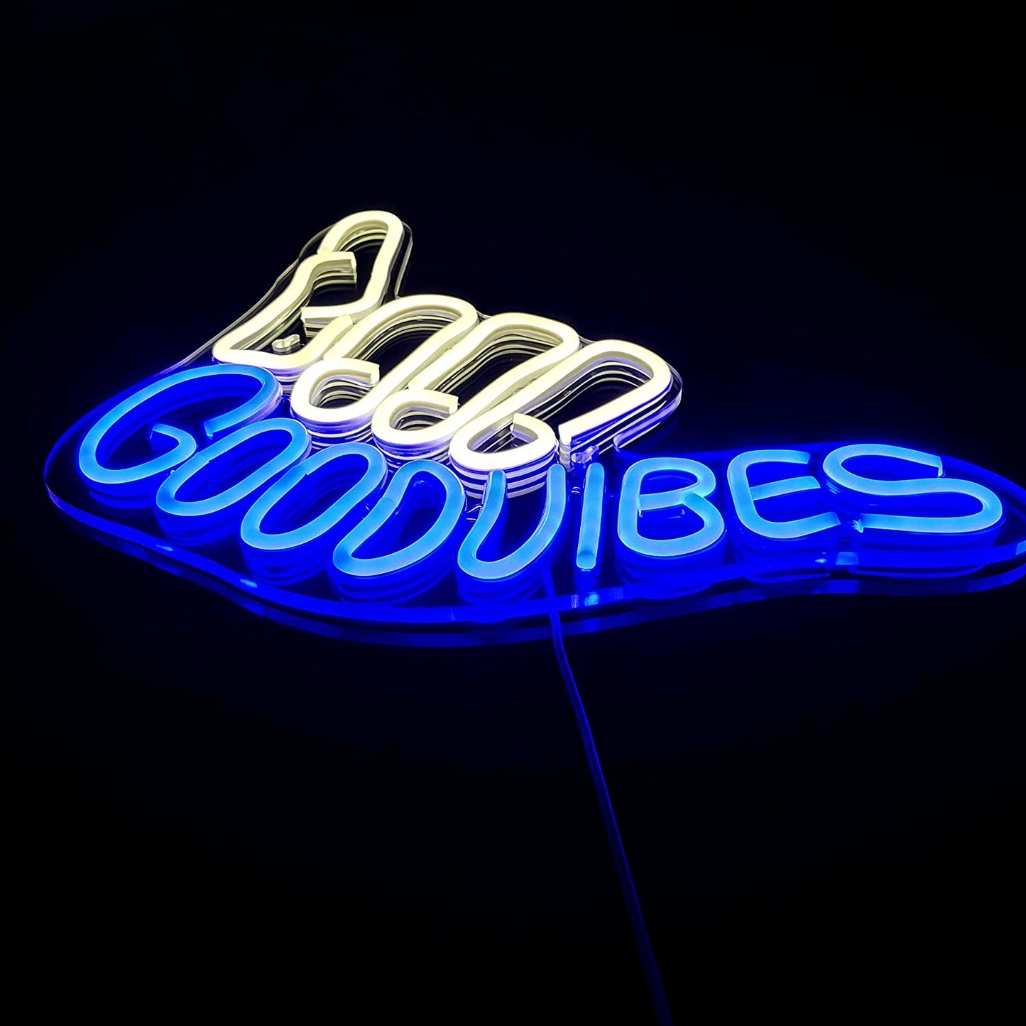 Good Vibes Neon Sign Light for Wall Décor Good Vibes Only Hand Neon Signs Bedroom Game Room Light up LED Wall Sign Cool Things for Teen Room Sign Gamer Gift Party Holiday (2 - Good Vibes - Blue)