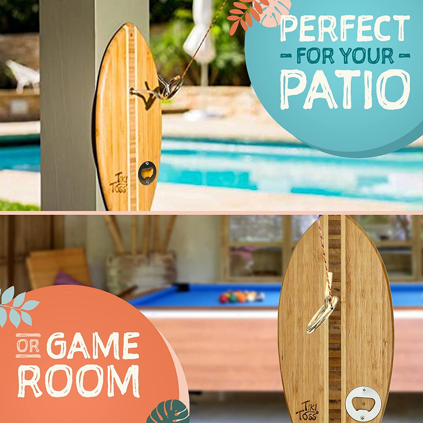 Ring Toss Game for Adults - 13 Inch Surfboard Edition - Hook and Ring Game for Outdoor & Indoor Use, Gifts for Dad, Husband & College Students