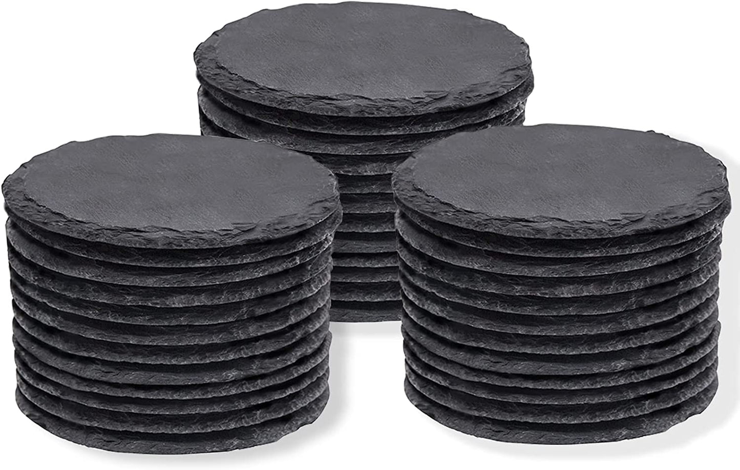 Slate Coasters, 4 Inch 12 Pieces round Black Stone Coasters with Anti-Scratch Backing for Bar, Kitchen Home Decor, Table, Cup, DIY, Housewarming Gift