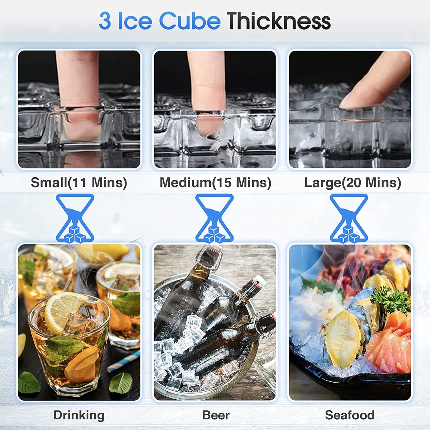 Ice Maker Commercial - 70Lbs/24H Ice Machine 32 Ice Cubes in 11-20 Minutes, Freestanding Cabinet Ice Maker with 13 Lbs Storage Bin, 2 Ways Add Water for Bar Home Office Restaurant