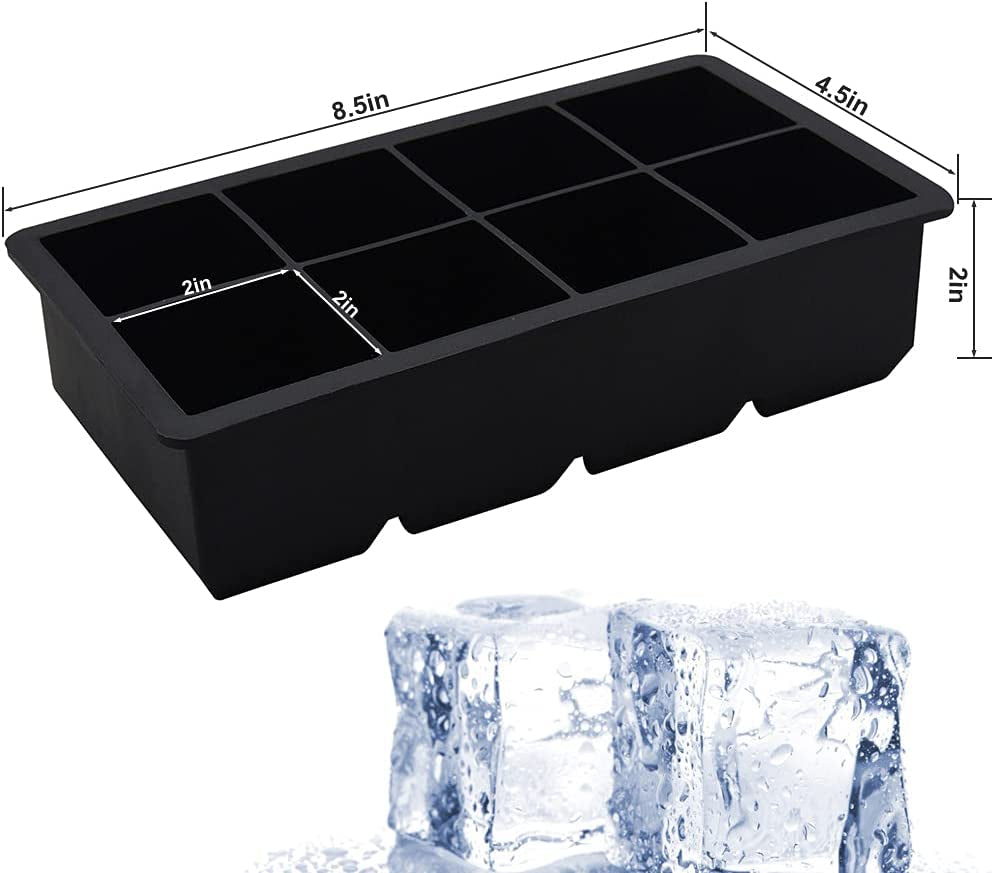 Large Ice Cube Trays with Lids 2 Pack,Silicone Ice Trays for Freezer,Easy Release Silicone Ice Cube Tray,8 Big Square Ice Cubes per Tray Ideal for Cocktails,Whiskey,Soups and Frozen Treats