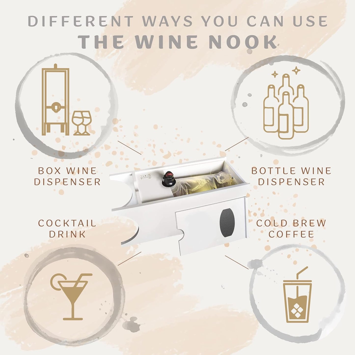 Decorative Box Wine Dispenser Cocktail Beverage Dispenser Wine Storage Holder for Kitchen Bar Countertop, Wine Carrier and Wine Party, White, 3 Liters, Chalk Included