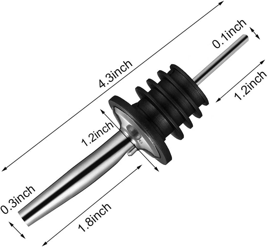 6PCS Stainless Steel Pourers, Speed Pourer, Liquor Bottle Pourers and Vinegar Tapered Stopper Spout, Liquor Pourers with Rubber Dust Caps