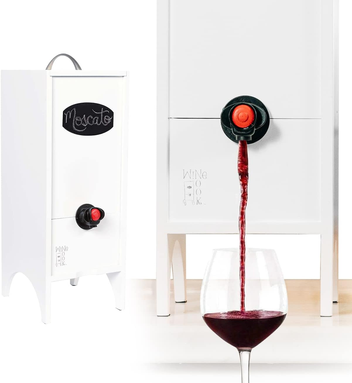 Decorative Box Wine Dispenser Cocktail Beverage Dispenser Wine Storage Holder for Kitchen Bar Countertop, Wine Carrier and Wine Party, White, 3 Liters, Chalk Included