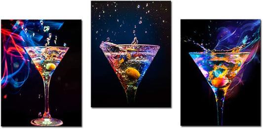 - 3 Piece Wall Art Colorful Sparkling Wine Pictures Painting on Canvas Wine Drinks Art Print for Party Decoration Modern Bar Pub Home Dining Room Wall Decor