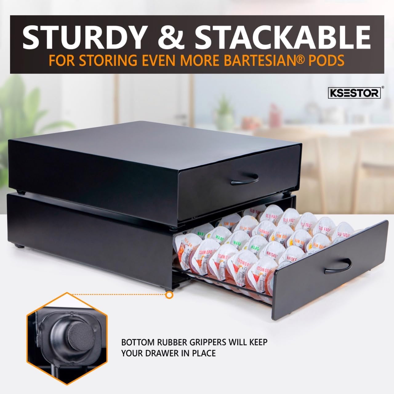 Premium Storage Drawer for Bartesian Capsules by - Holds up to 40 Bartesian Pods - Sturdy and Stackable Bartesian Pod Holder - Bartesian - Bartesian Machine