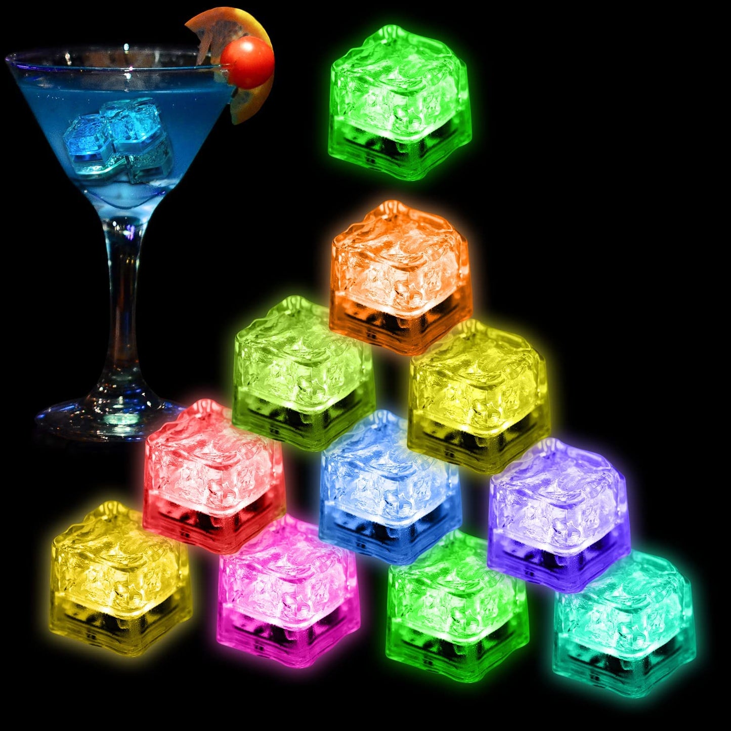 Light up Ice Cubes for Drinks, 48 PCS Green LED Ice Cubes Liquid Activated, Glow in the Dark Waterproof Ice Cubes for Home Bar Supplies Summer Party Wedding Decor
