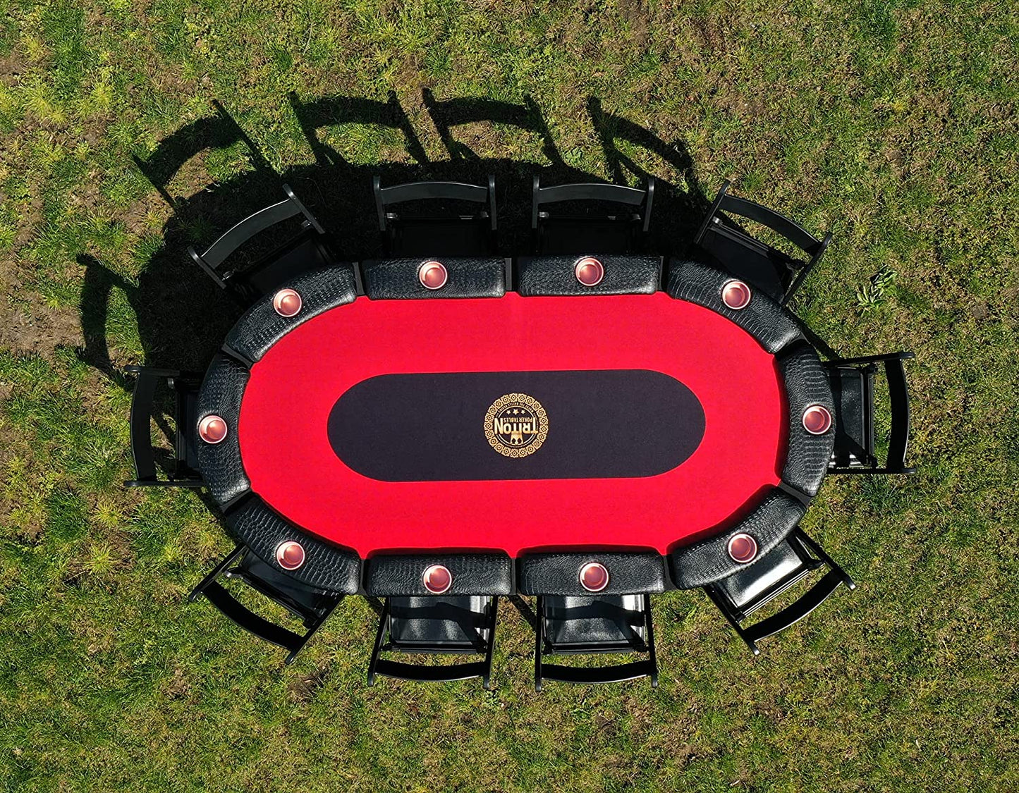 Triton Poker Folding Poker Table Casino Style - 10 Players Oval Portable Texas Hold'Em Poker Table with Mats (Included)