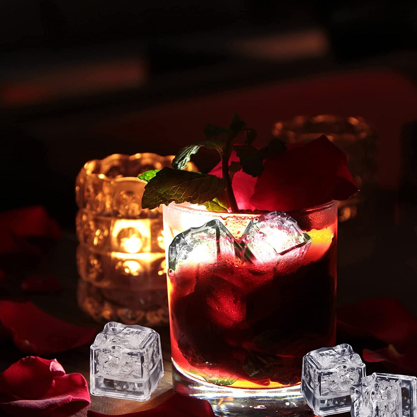 Light up Ice Cubes for Drinks,96 PCS White LED Ice Cubes Liquid Activated, Glow in the Dark Waterproof Ice Cubes for Home Bar Supplies Summer Party Wedding Decor