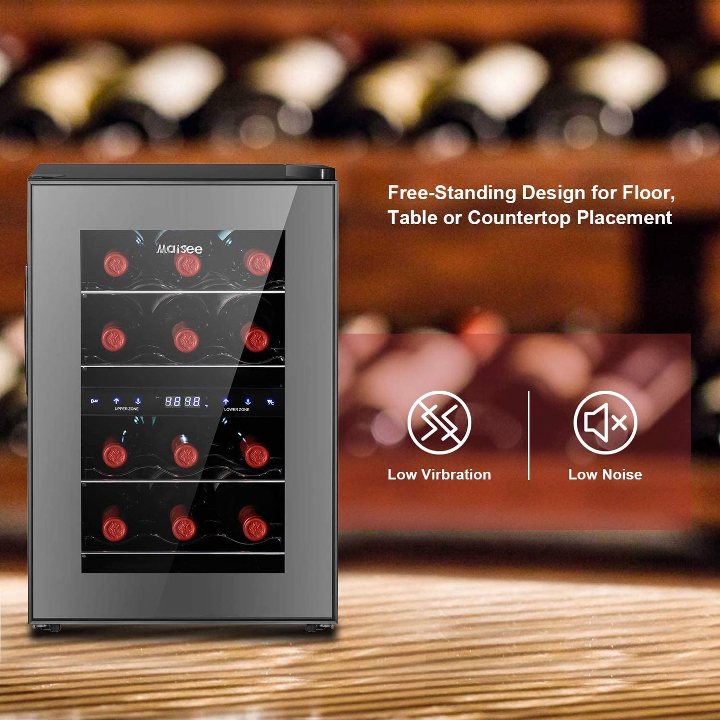 Dual Zone Wine Cooler, 12 Bottles Mini Small Wine Cooler Refrigerator Chiller Fridge 45F-65F for Reds Whites Wine Champagne Sparkling in Home Bar Office Kitchen Bedroom Countertop (12 Bottles)