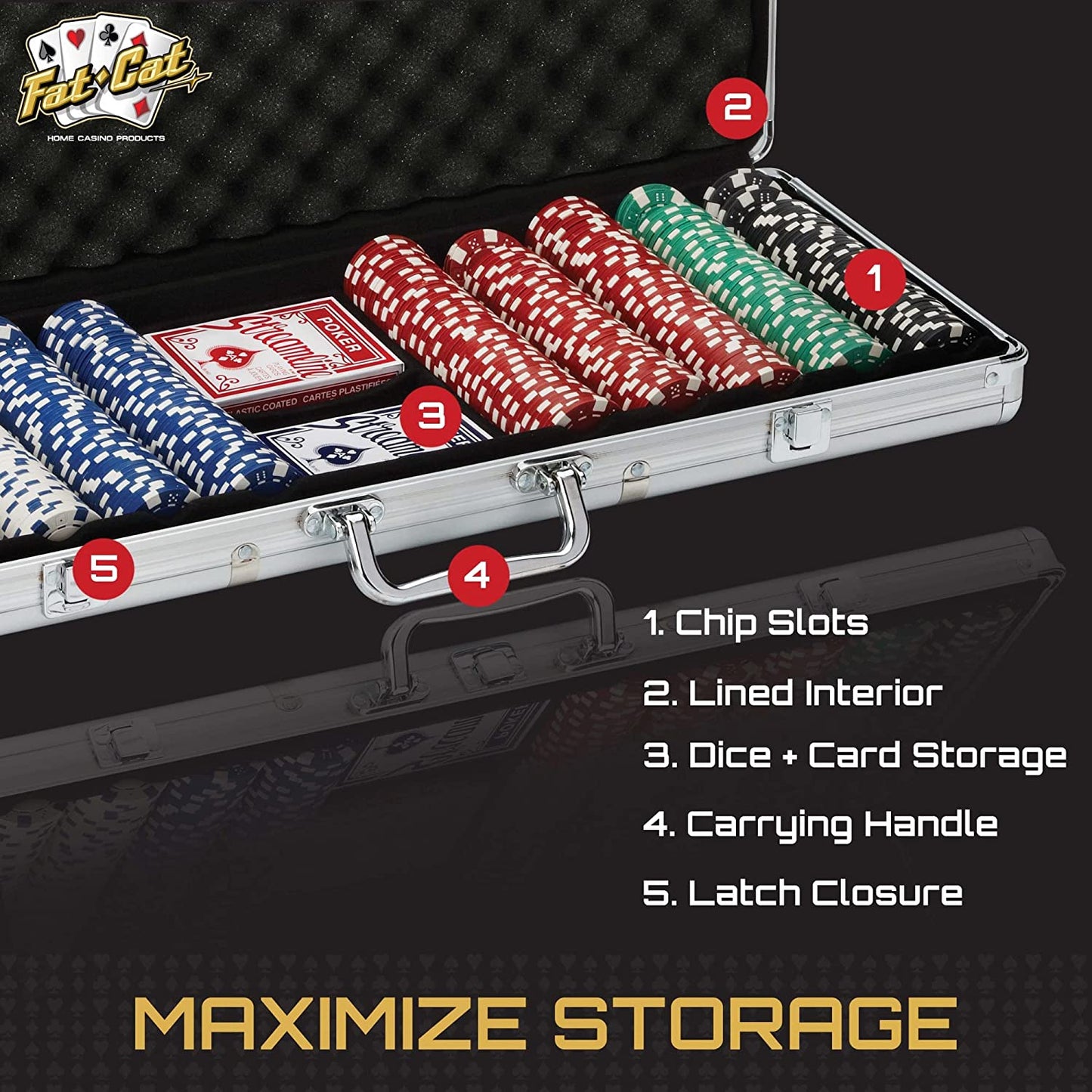 Fat Cat 11.5 Gram Texas Hold 'Em Claytec Poker Chip Set with Aluminum Case, 500 Striped Dice Chips
