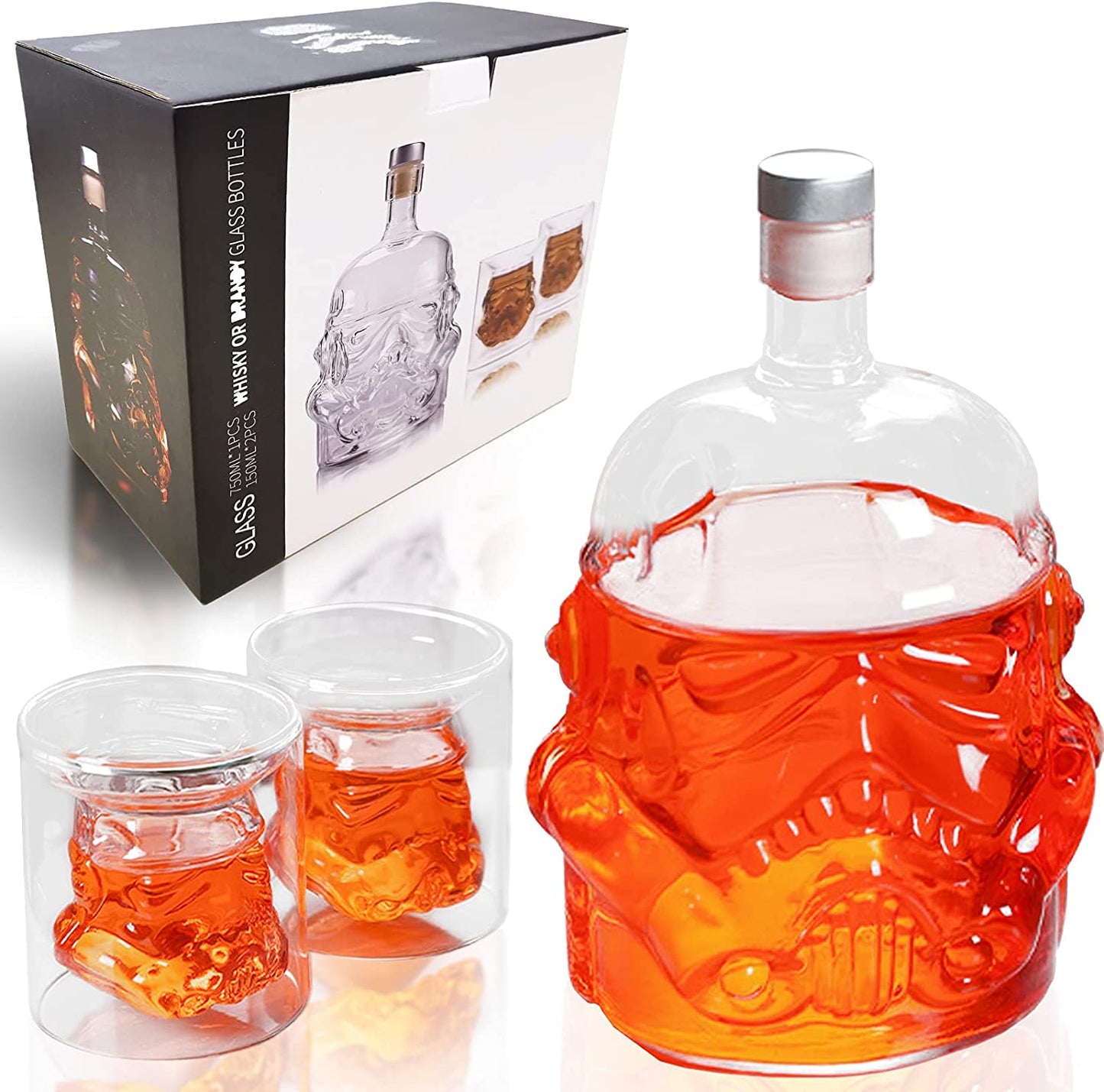 Whiskey Flask Carafe Decanter, Whiskey Glasses, Whiskey Carafe for Wine, Liquor, Scotch, Bourbon, Brandy - 750ML
