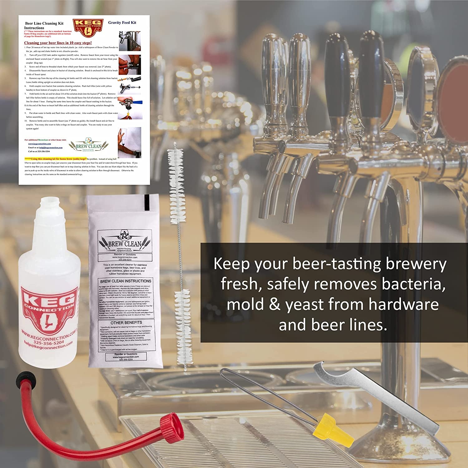 Kegerator Beer Line Cleaning Kit - Easy and Safe to Use Keg Cleaner - with Brew Clean Solution and More