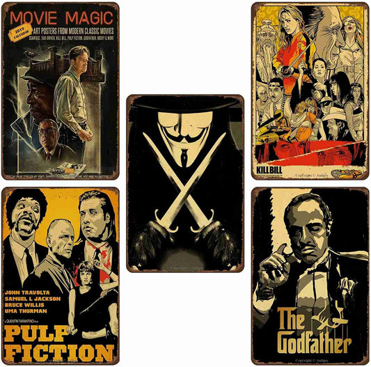 Classic Movies Sign Decoration Vintage Metal Poster Retro Home Wall Decor for Man Cave Cafe Bar Pub 5Pcs