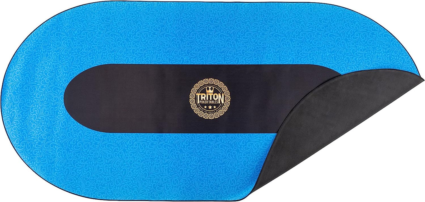 Tritonโข Premium Portable Poker Table Mat 10 Player Blue - Multi-Spandex Fabric Rubber Portable Poker Game Mat with Zippered Oxford Fabric Carry Bag - 77.75" L X 35.5" W