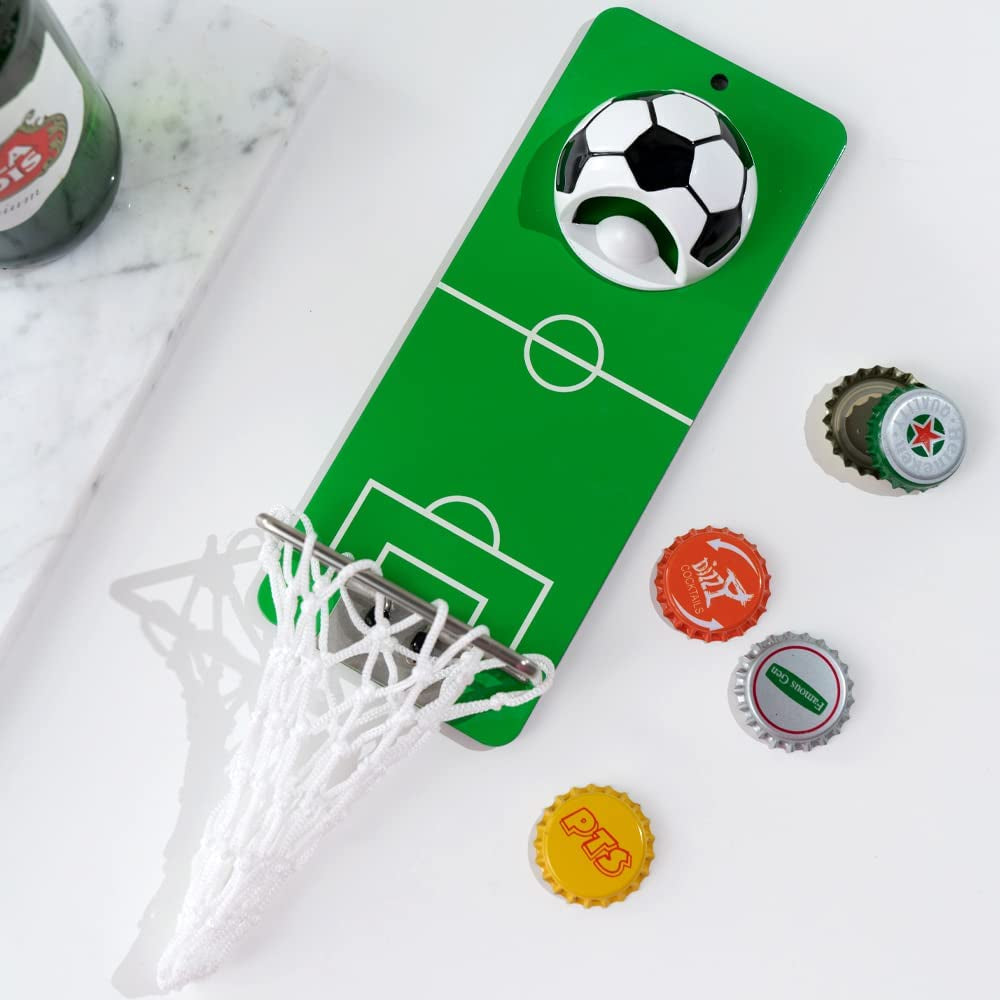Magnetic Basketball Bottle Opener, Wooden Wall Mounted Opener with Cap Collector Catcher, Ideal Gift for Basketball and Beer Lovers, Use as Kitchen-Yard-Bar Decoration