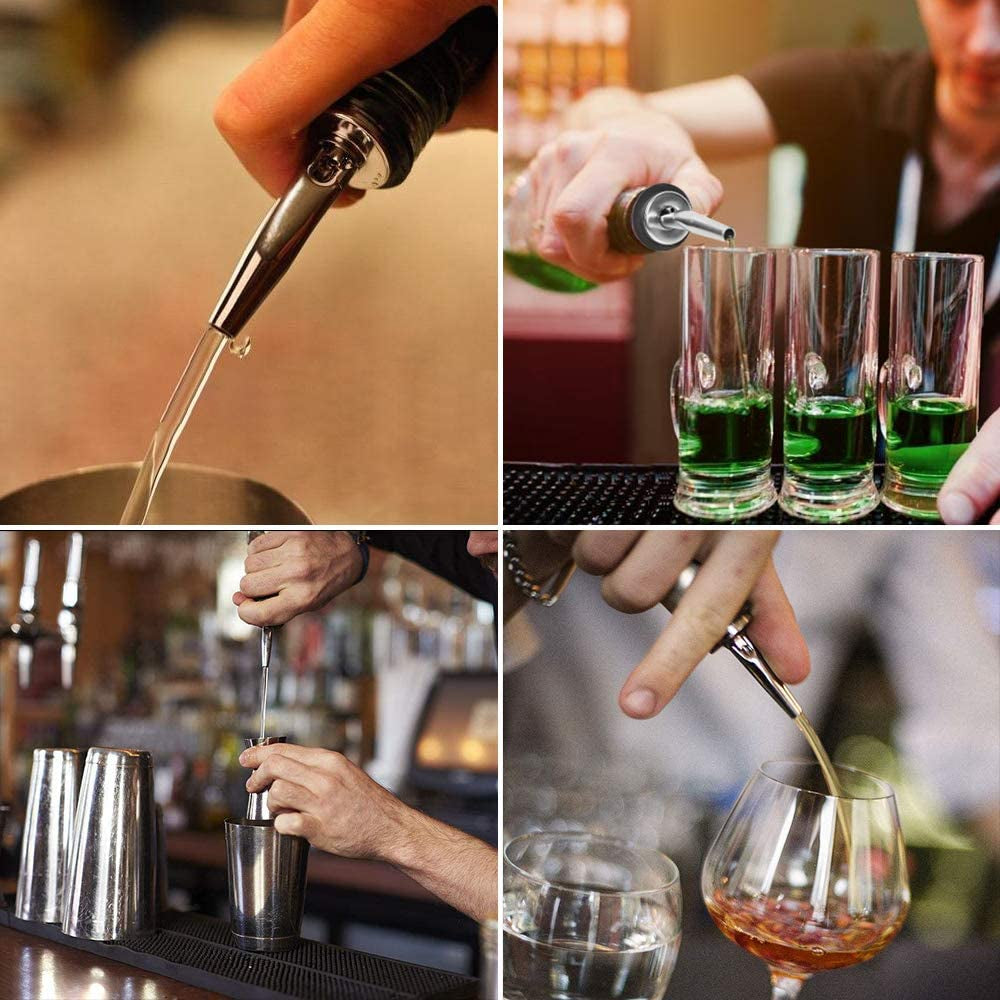 12 Pack Stainless Steel Classic Bottle Pourers Tapered Spout - Liquor Pourers with Rubber Dust Caps