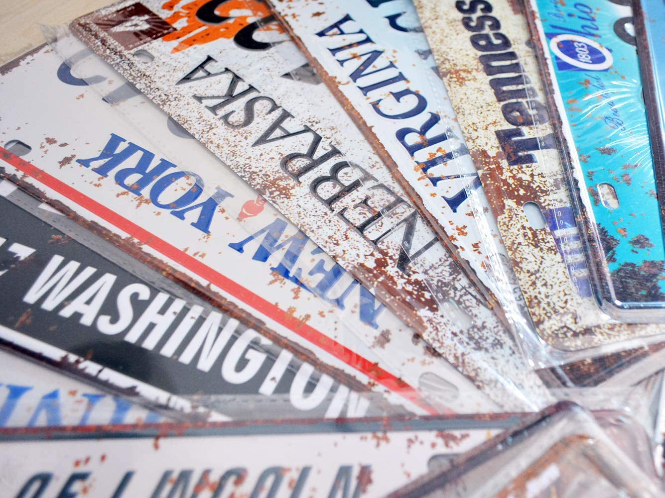 24 Pieces Assorted Replica Car Number Tags, Embossed Prop License Plates, Home Wall Automobile Bar Garage Man Cave Decoration, 6X12 Inch