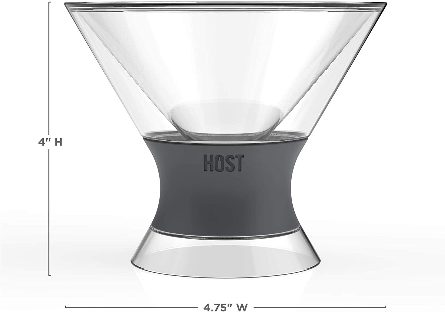Freeze Insulated Martini Cooling Cups, Plastic Freezer Gel Chiller Double Wall Stemless Cocktail Glass Set of 2, 9 Oz, Grey