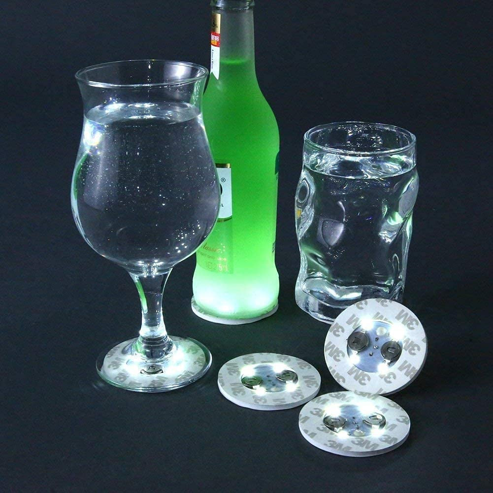 LOGUIDE LED Coaster,Light up Coasters,Led Bottle Lights, Bottle Glorifier,Led Sticker Coaster Discs Light up for Drinks,Flash Light up Cup Coaster Flashing Shots Light (Cool-White)