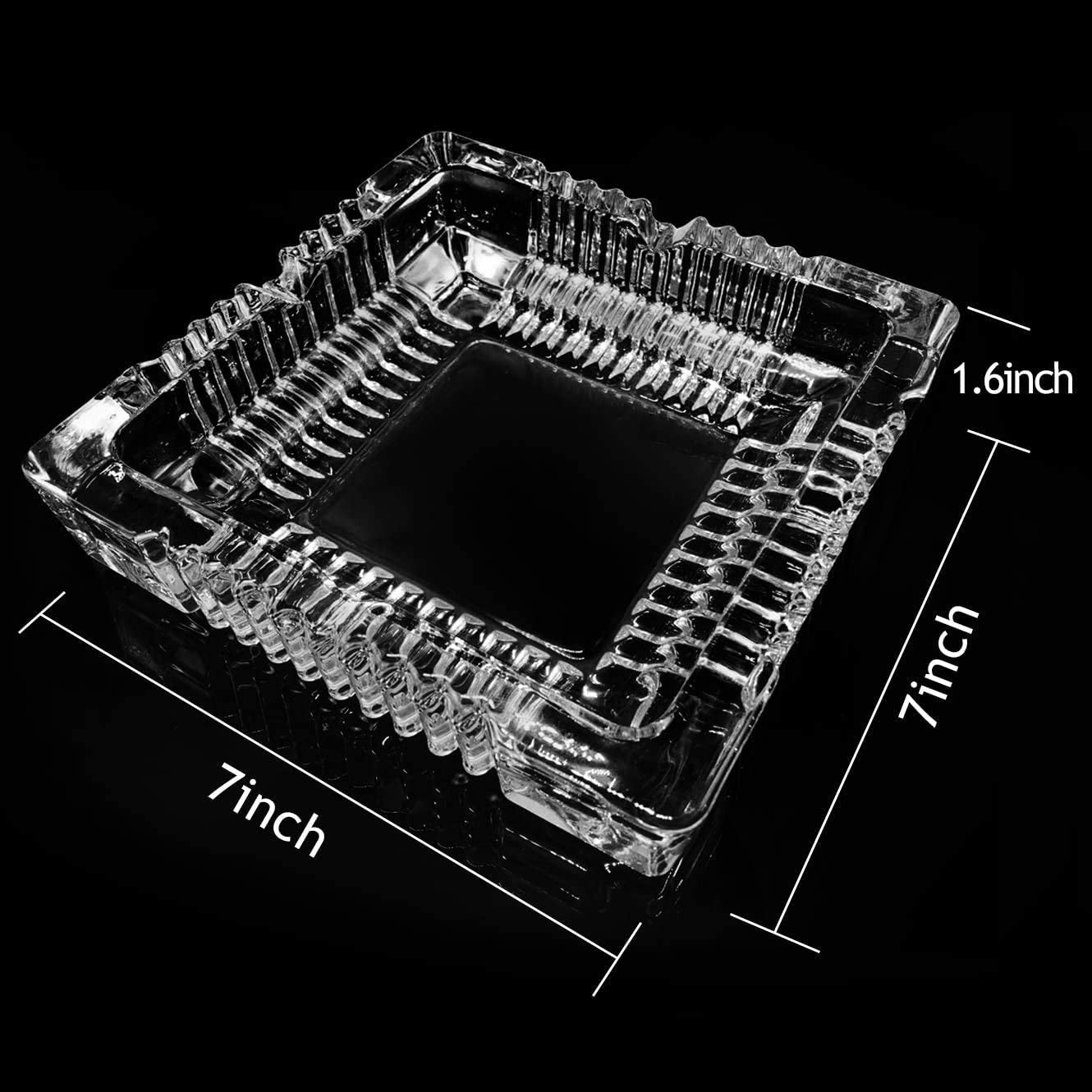 Ashtray , Large Glass Ashtray for Cigarette Cigar , Clear Crystal Ash Trays Outdoor Glass Spuare Ashtrays (7X7Inch)