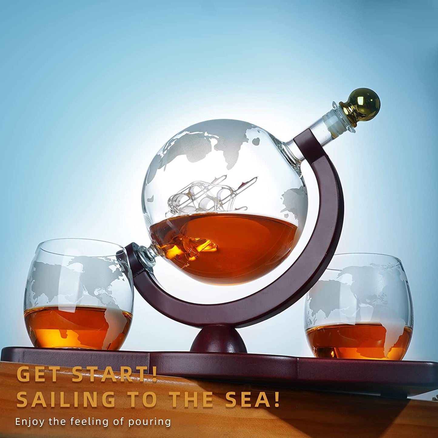 Gifts for Men Dad, Unique Valentines Day Anniversary Birthday Gift for Him Husband Boyfriend Groomsmen, Globe Decanter Set with 2 Glasses, Wedding Bourbon Liquor Scotch Cool Stuff Presents for Her
