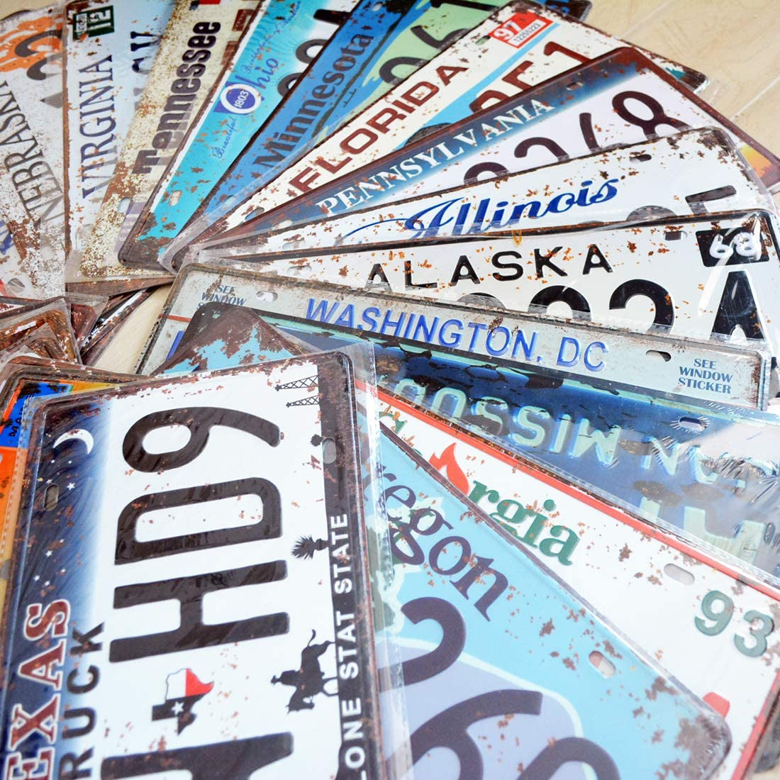 24 Pieces Assorted Replica Car Number Tags, Embossed Prop License Plates, Home Wall Automobile Bar Garage Man Cave Decoration, 6X12 Inch